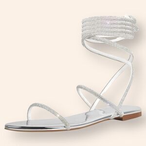 Silver and Rhinestone Lace Up Sandals